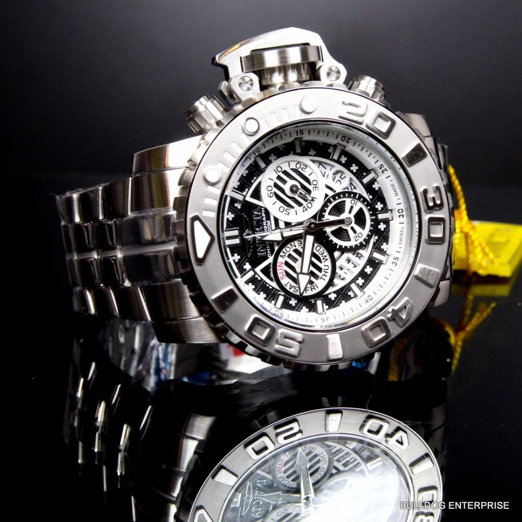 Invicta Sea Hunter III Black 70mm Swiss Movement Steel Chronograph Watch New