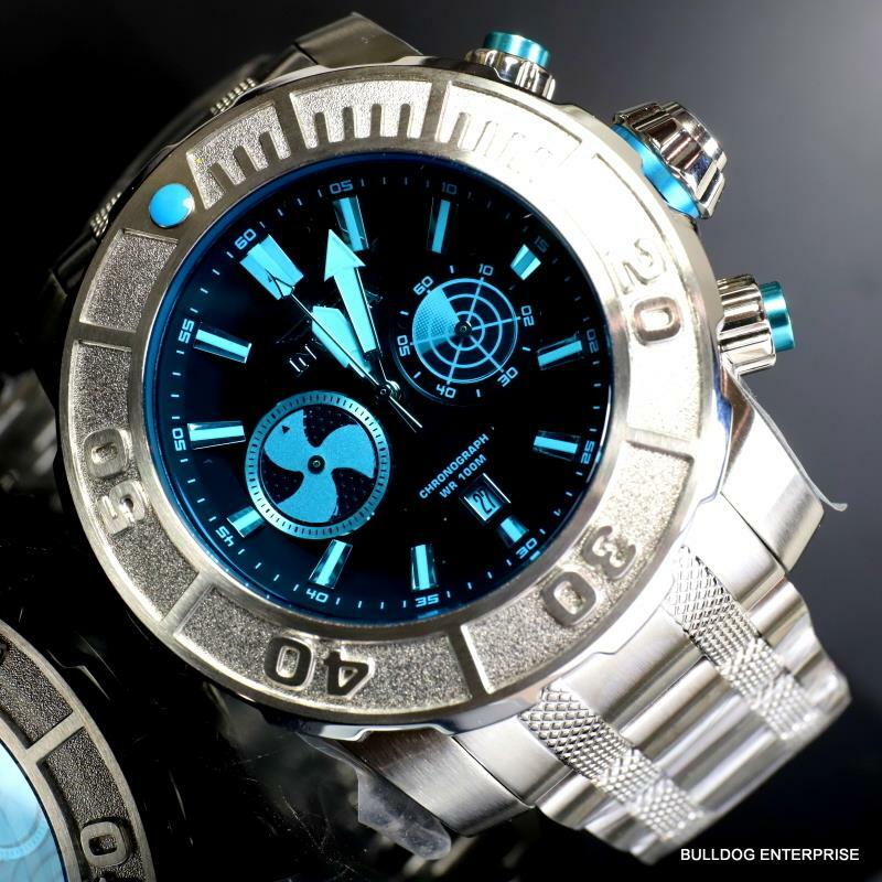 Invicta Coalition Forces Sonar Radar Stainless Steel Blue 58mm Chronograph New