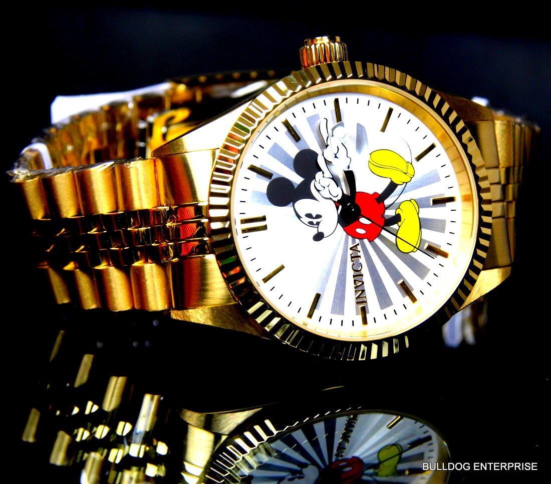 Invicta Disney Mickey Mouse Steel Gold Plated Limited Edition Watch New