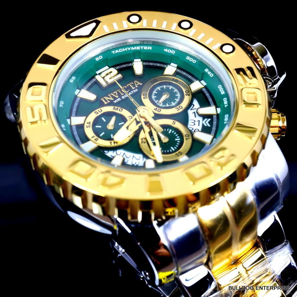 Men's Invicta Sea Hunter Gen II Green 2 Tone Gold Plated 70mm Swiss Watch New