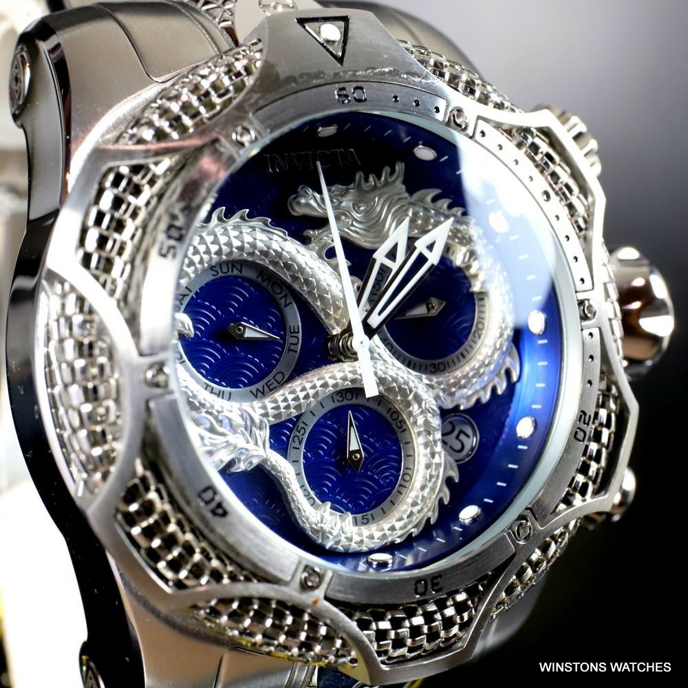 Invicta Venom Dragon Scale Swiss Mvt Chrono Stainless Steel 52mm Blue Watch New
