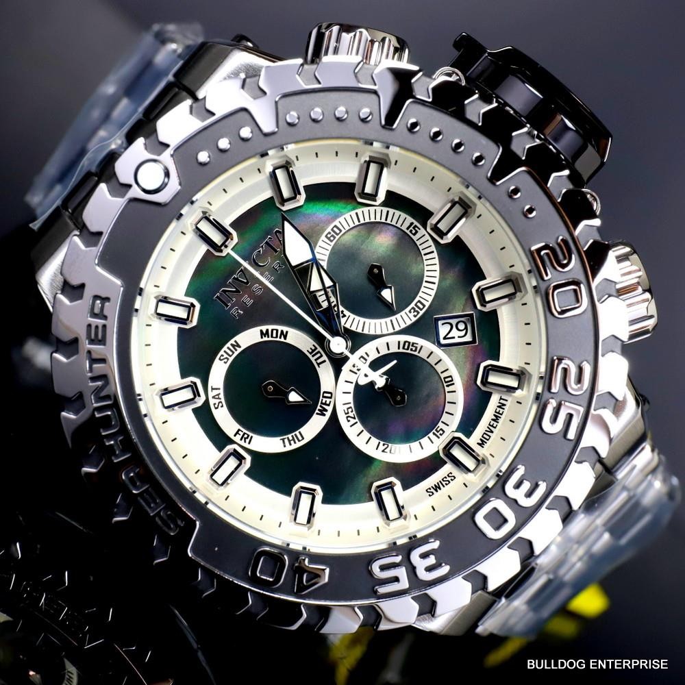 Invicta Reserve Sea Hunter Gen III Swiss Silver Tone Black Steel 58mm Watch New