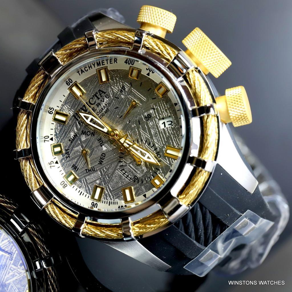 Invicta Reserve Bolt Muonionalusta Meteorite Swiss Mvt Gold Tone 50mm Watch New