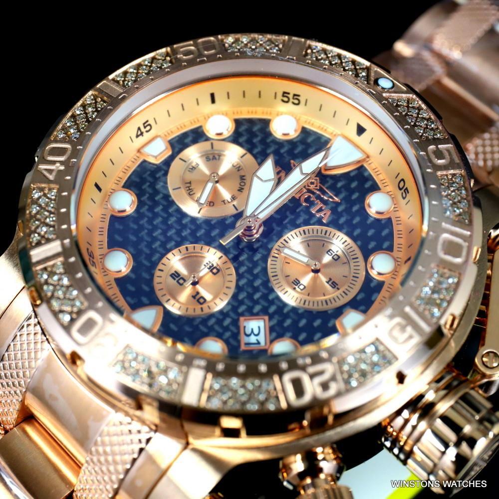 Invicta Coalition Forces .56 CTW Diamond Rose Gold Plated Chrono 52mm Watch New