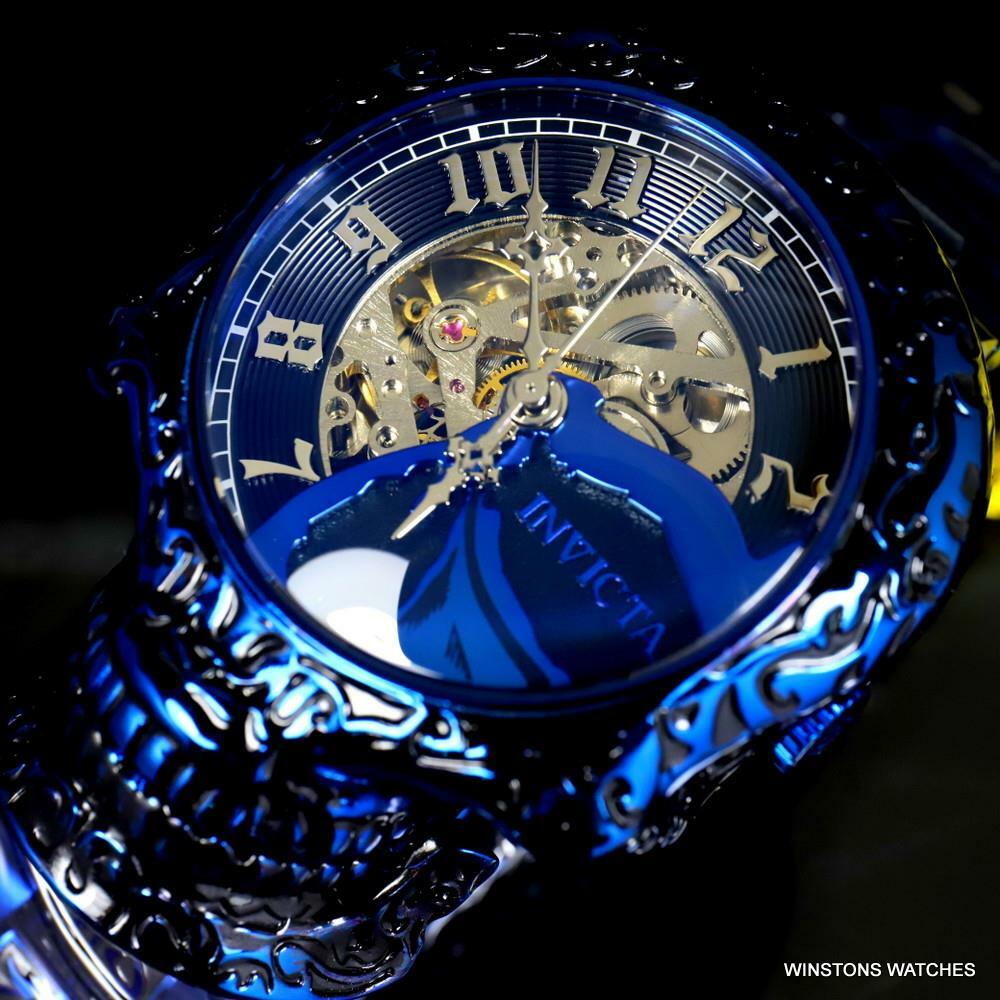 Invicta Artist Skull Automatic Skeletonized Blue Stainless Steel 50mm Watch New