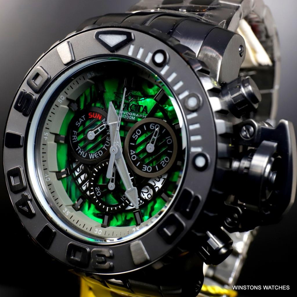 Invicta Sea Hunter Gen II Green Abalone Swiss Mvt 58mm Black Steel Watch New