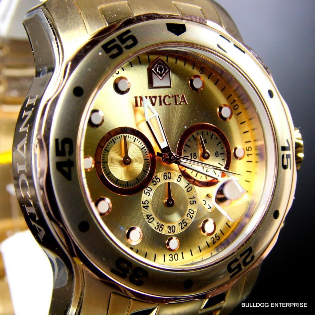 Men's Invicta Pro Diver Scuba 18kt Gold Plated Rose Tone Subdials 48mm Watch New
