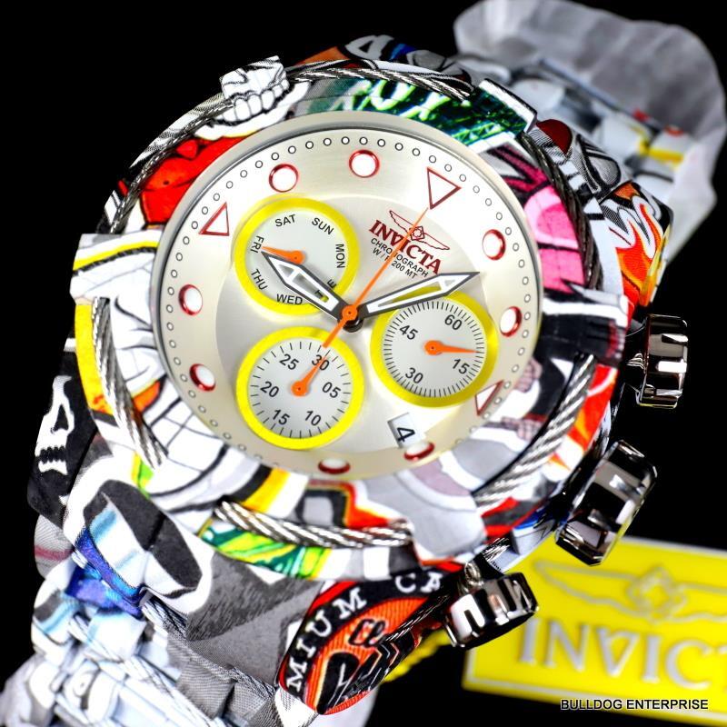 Invicta Bolt Zeus Hydroplated Bracelet Graffiti White Chronograph 52mm Watch New