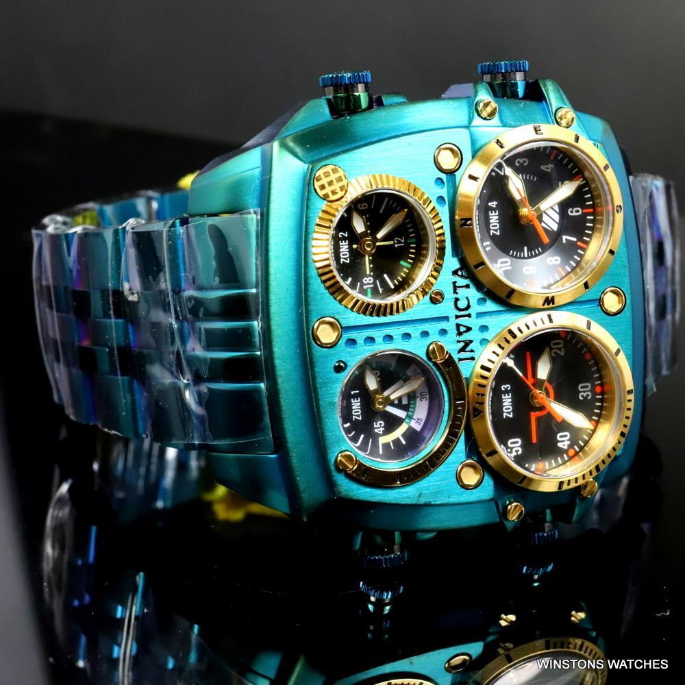 Invicta Aviator Zulu Green Stainless Steel Bracelet Quad Time 50mm Watch New