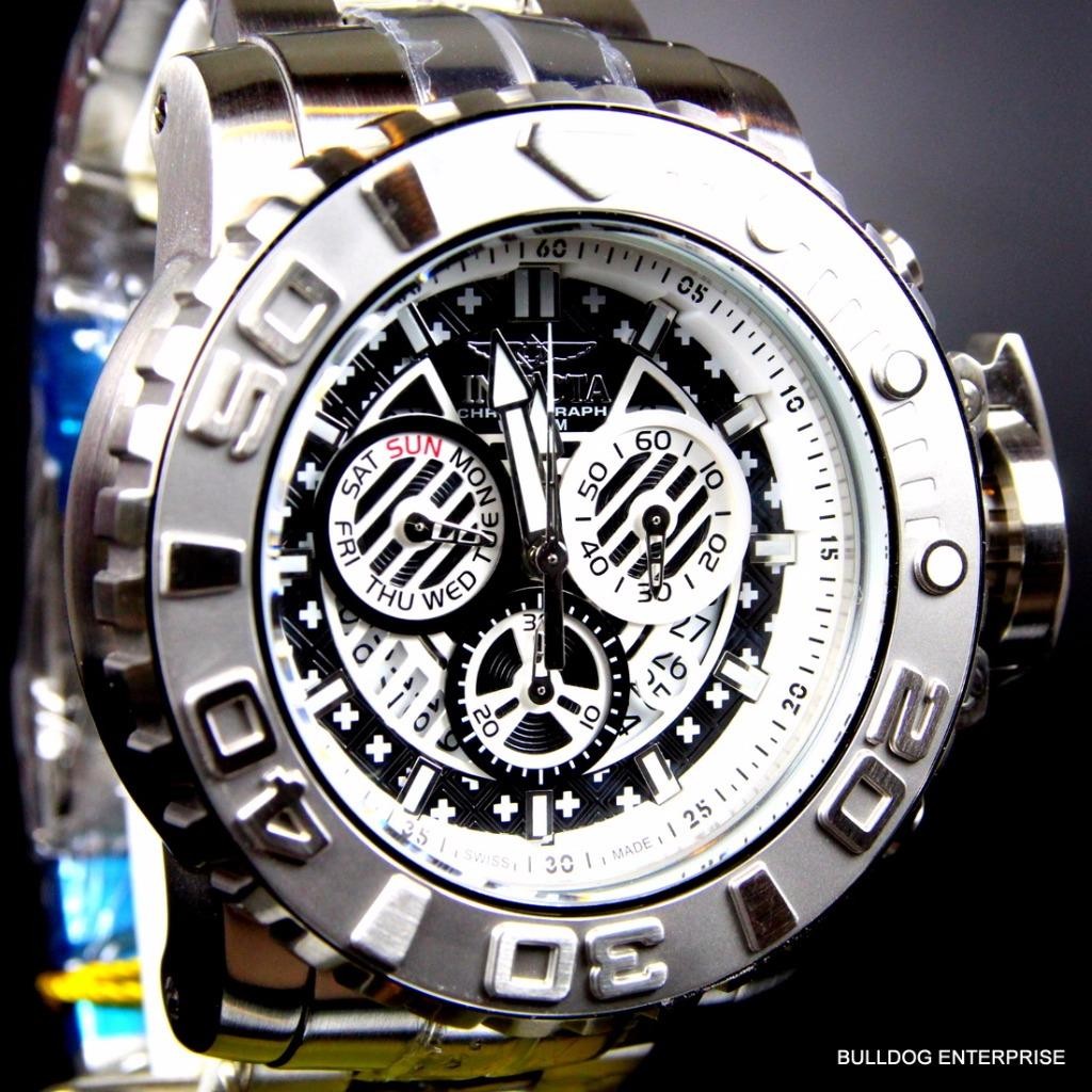 Invicta Sea Hunter III Black 70mm Swiss Movement Steel Chronograph Watch New