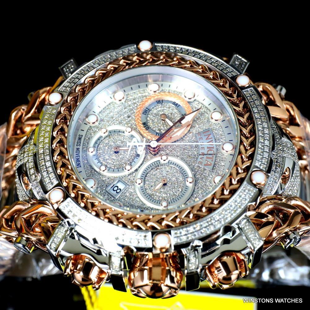 Invicta Reserve Gladiator 2.92CTW Diamond 2 Tone Rose Swiss Steel 61mm Watch New