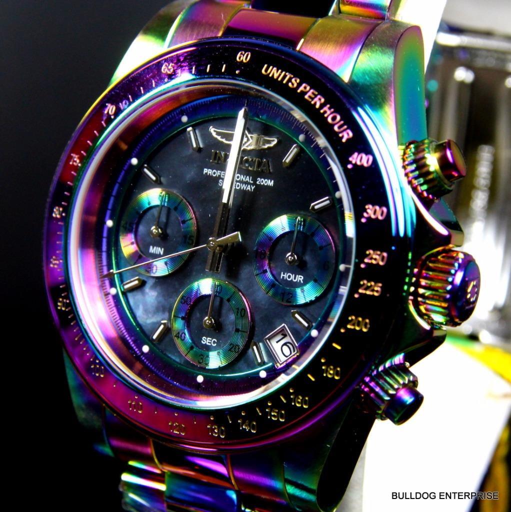 Invicta Speedway Iridescent Chronograph Black Mother of Pearl 40mm Watch New