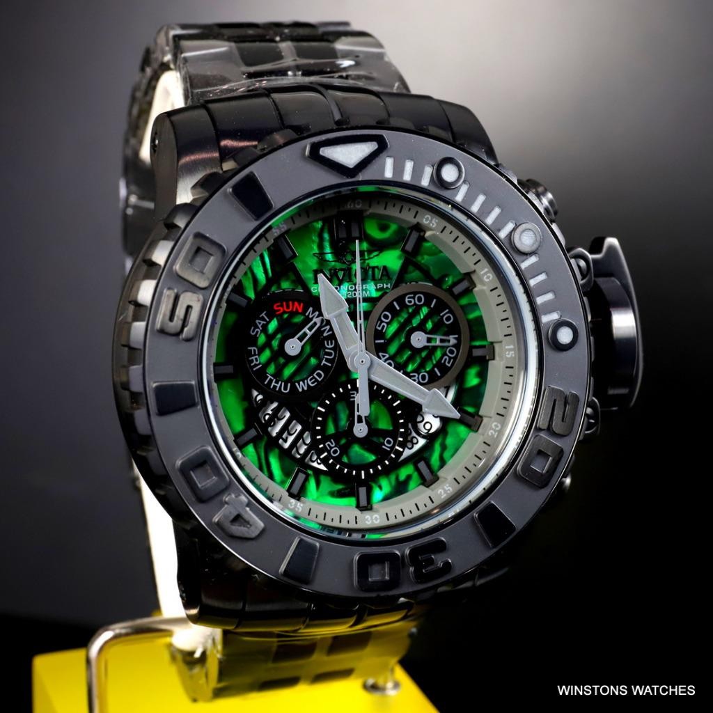 Invicta Sea Hunter Gen II Green Abalone Swiss Mvt 58mm Black Steel Watch New