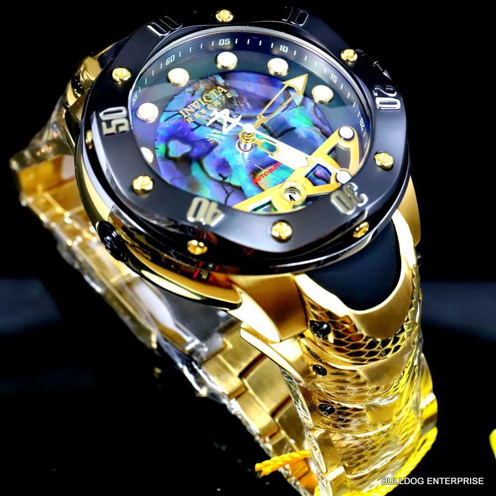 Invicta Reserve Kraken Swiss R150 Automatic Abalone Gold Plated Watch 52mm New