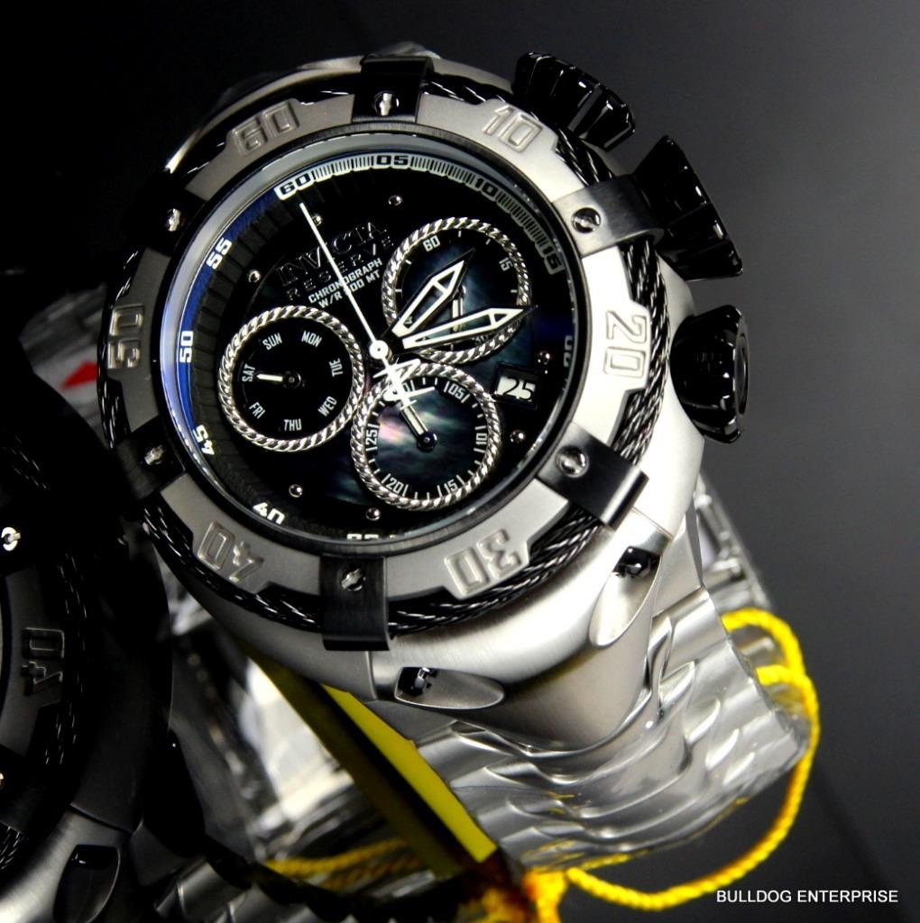 Invicta Reserve Thunderbolt Black MOP Swiss Silver Steel Chronograph Watch New