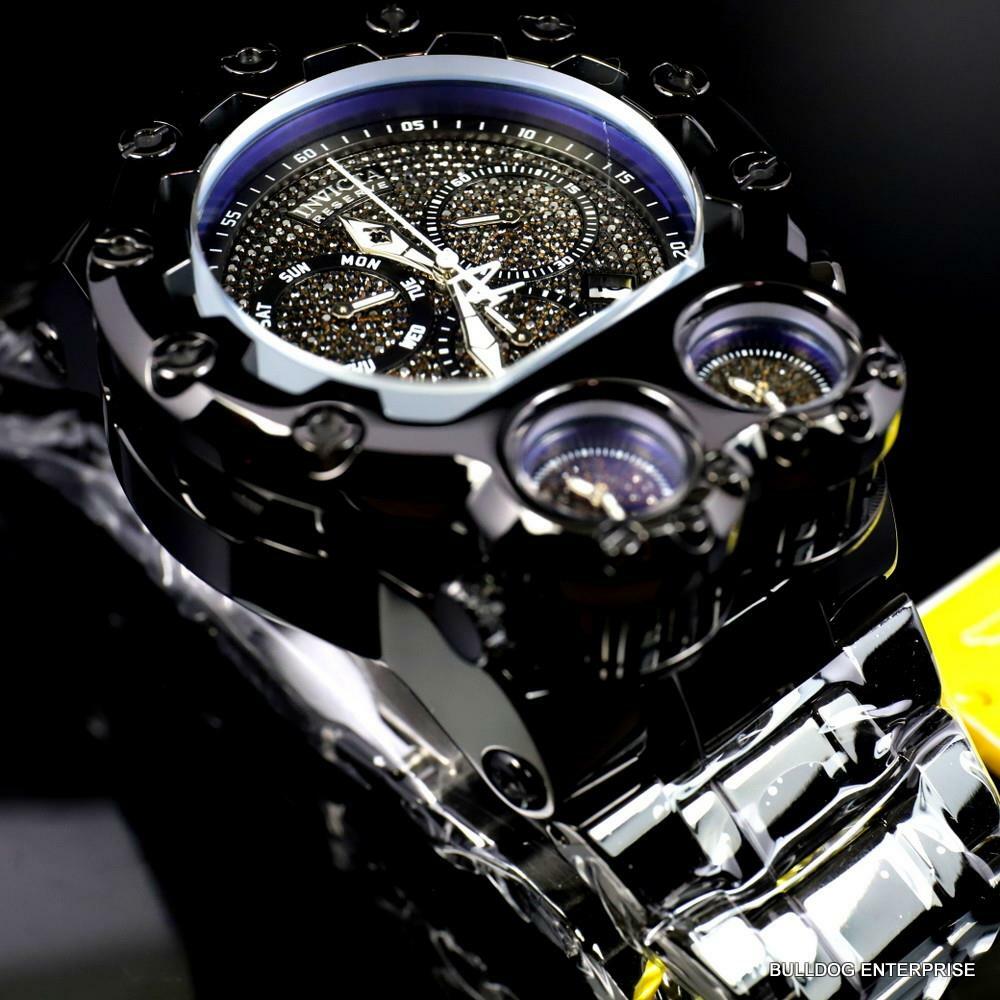 Invicta Bolt Magnum Tria 2.5 CTW Black Diamond Steel Swiss Chrono 52mm Watch New