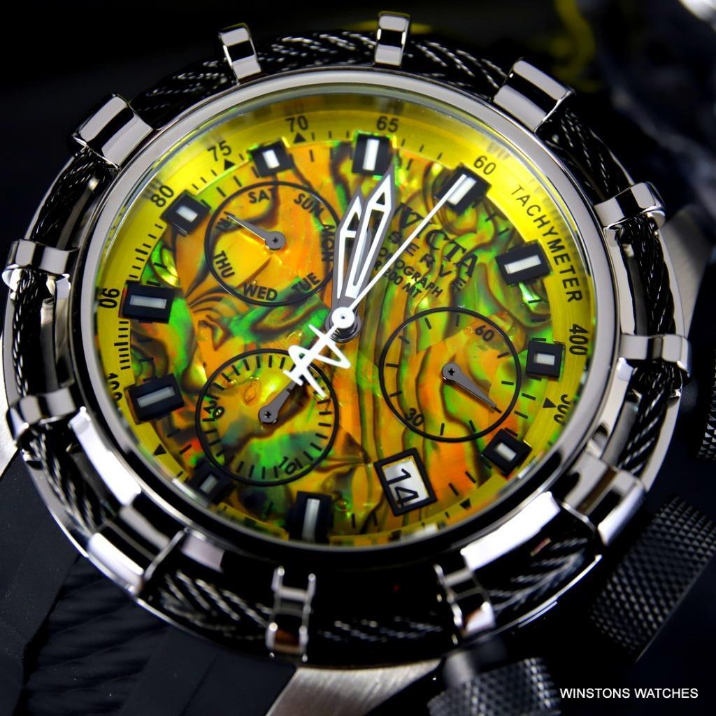 Invicta Reserve Bolt Sport Yellow Abalone Rose Gold Cable 50mm Watch Rubber New
