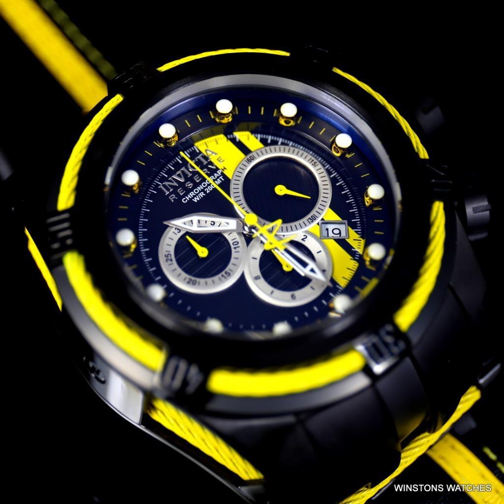 Invicta Reserve Bolt Zeus S1 Racer Black Yellow Chrono 52mm Swiss Mvt Watch New