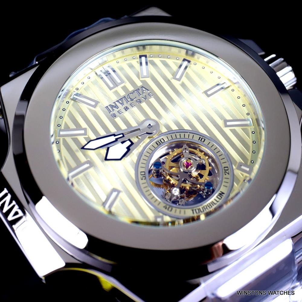 Invicta Reserve Akula Prestige Tourbillon 58mm Champagne Silver Steel Watch New