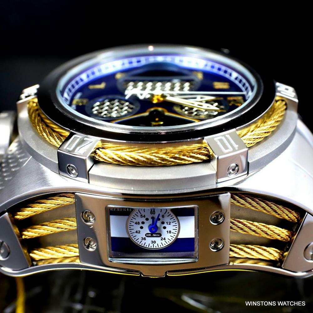 Invicta Bolt Zeus Tria Twisted Metal Steel 3 Swiss Dials Blue 52mm Watch New