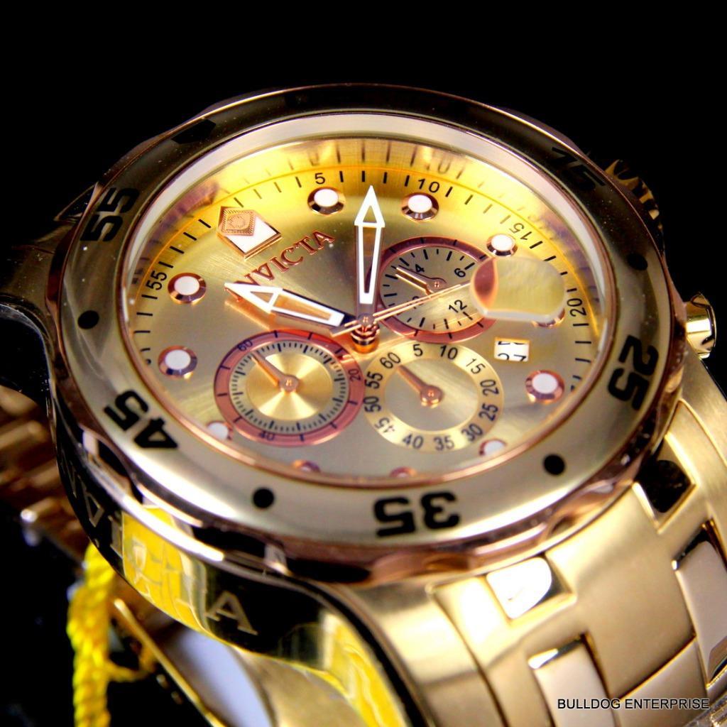 Men's Invicta Pro Diver Scuba 18kt Gold Plated Rose Tone Subdials 48mm Watch New