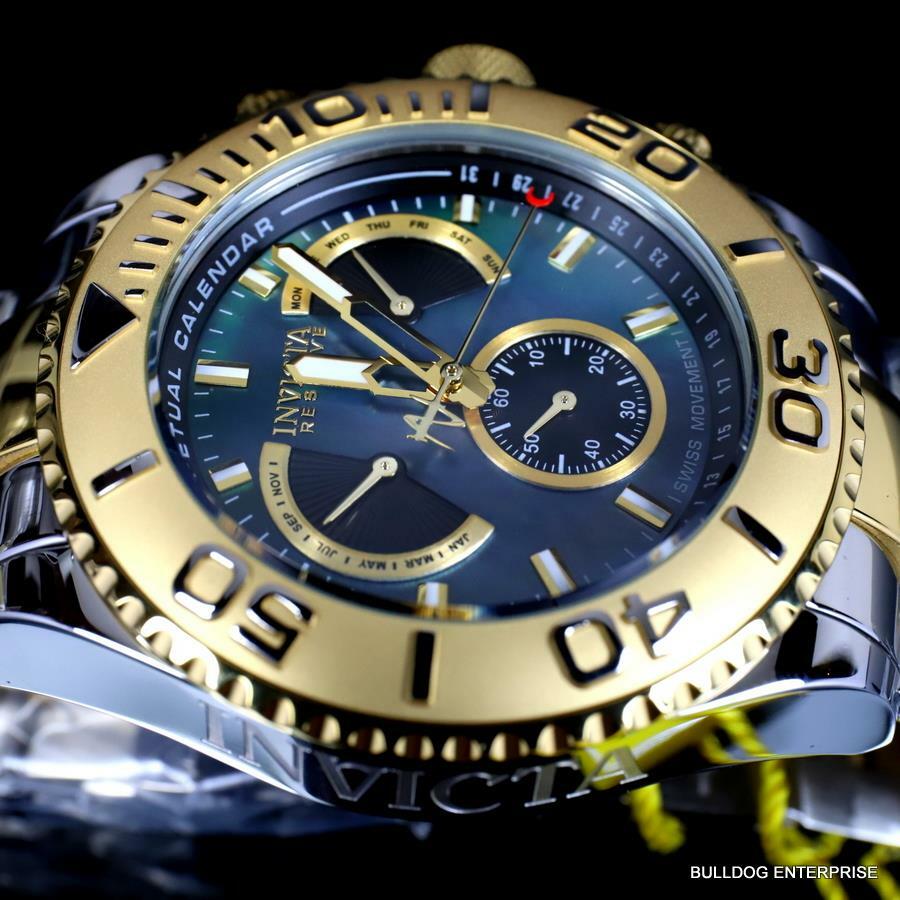 Invicta Reserve Pro Diver Swiss Mvt Black MOP Two Tone Steel 47mm New Watch