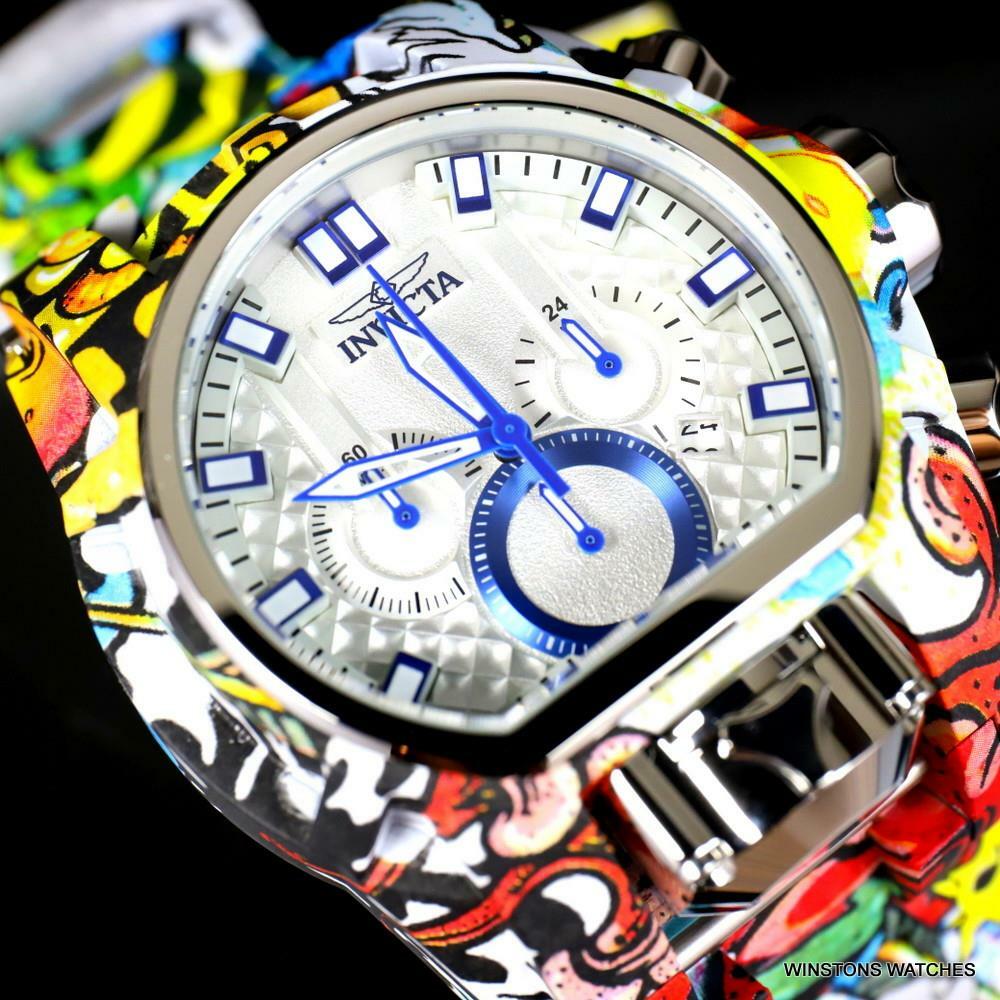 Invicta Reserve Bolt Zeus Magnum Graffiti Steel Blue Swiss Mvt Watch 52mm New