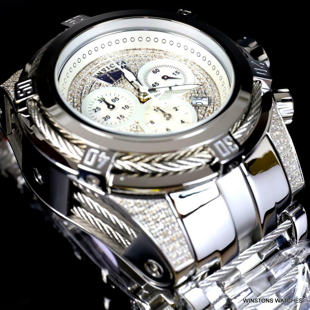 Invicta Reserve Bolt Zeus Diamond 50mm Polished Stainless Steel Swiss Watch New