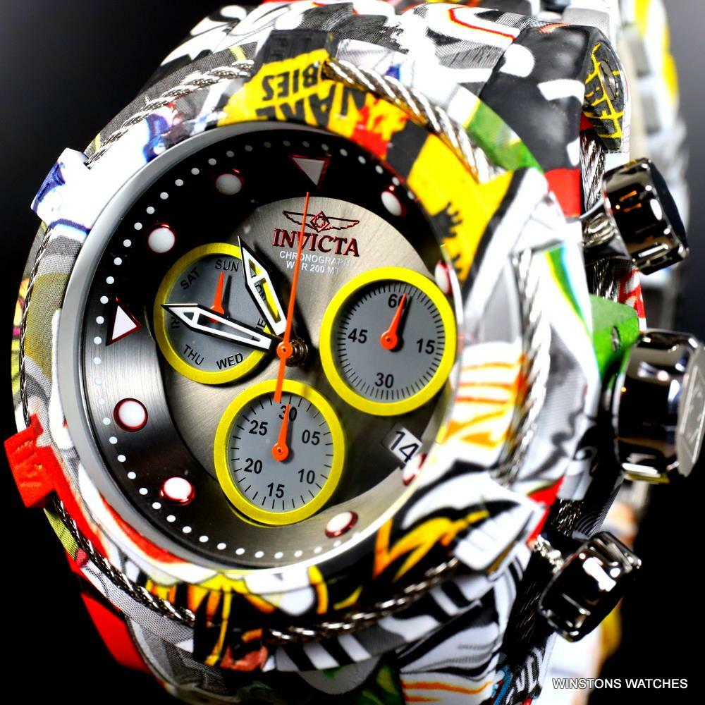 Invicta Bolt Zeus Hydroplated Steel Graffiti Chronograph 52mm Gunmetal Watch New