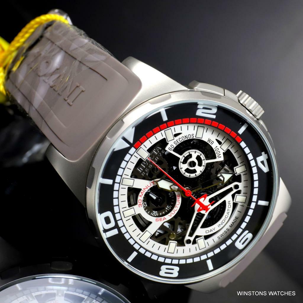 Invicta Reserve Sea Vulture Swiss Made 47mm Gray Rubber Skeletonized Watch New