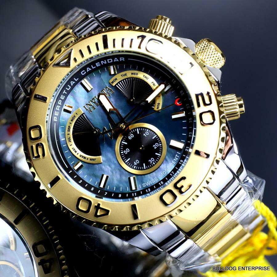 Invicta Reserve Pro Diver Swiss Mvt Black MOP Two Tone Steel 47mm New Watch