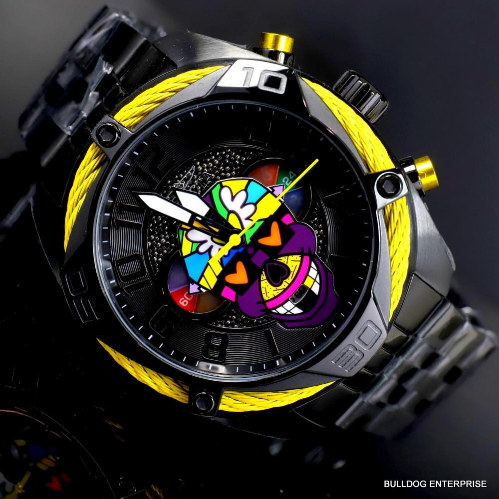 Invicta Romero Britto Modern Art Skull 47mm Black Stainless Steel Watch New
