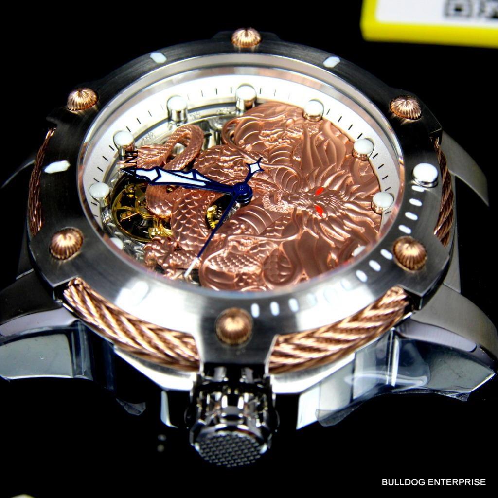 Men's Invicta Bolt Dragon Rose Gold Tone Mechanical Silicone 52mm Watch New