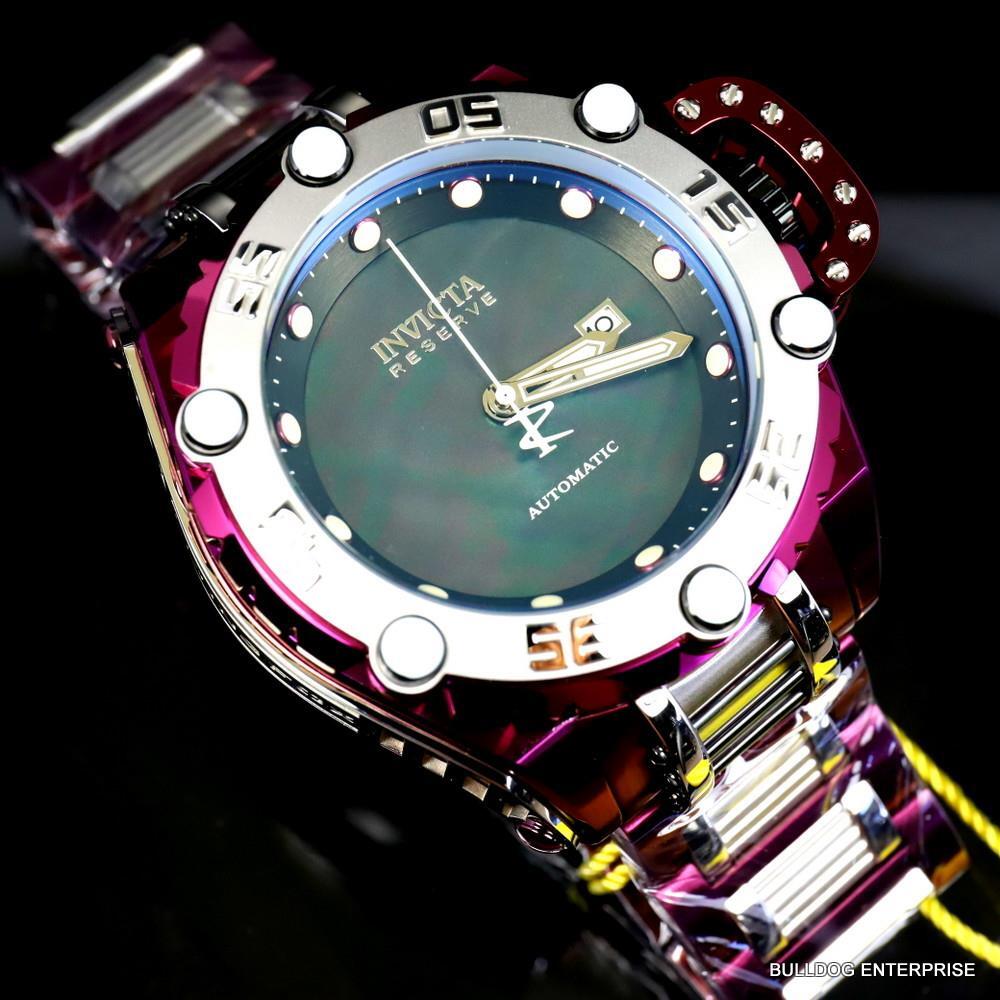 Invicta Reserve Flying Fox Burgandy Steel Black MOP Automatic 52mm Watch New