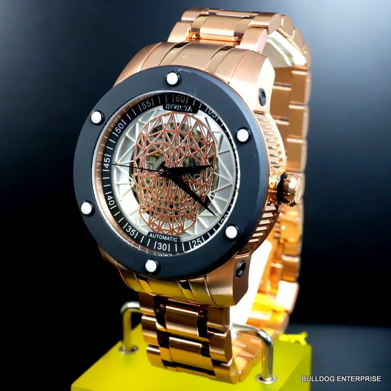 Invicta Speedway Skull Sketonized Rose Gold Tone Steel Automatic 51mm New