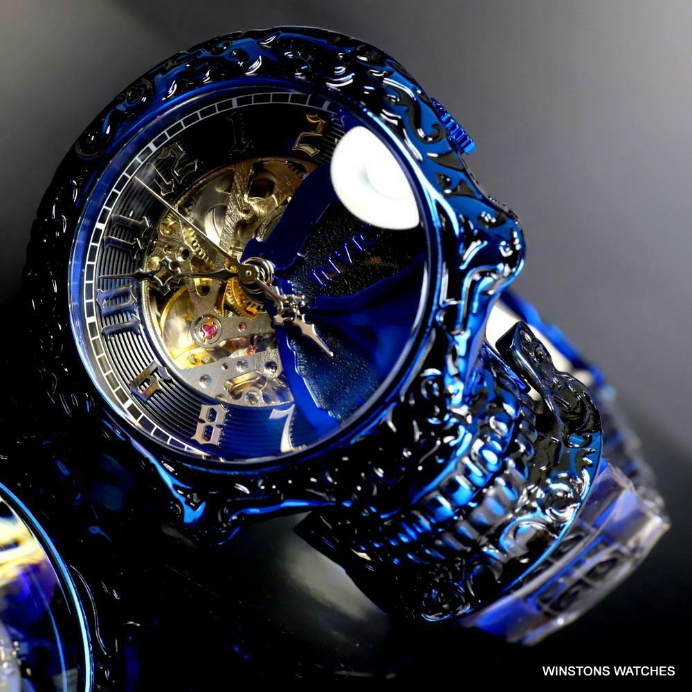 Invicta Artist Skull Automatic Skeletonized Blue Stainless Steel 50mm Watch New