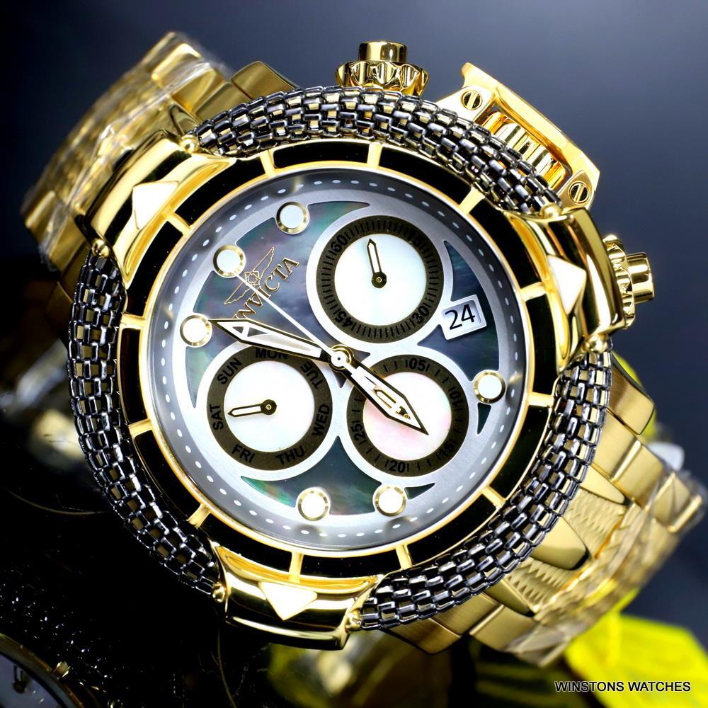Invicta Subaqua Poseidon Bolt Hybrid Black MOP Gold Plated Swiss 55mm Watch New