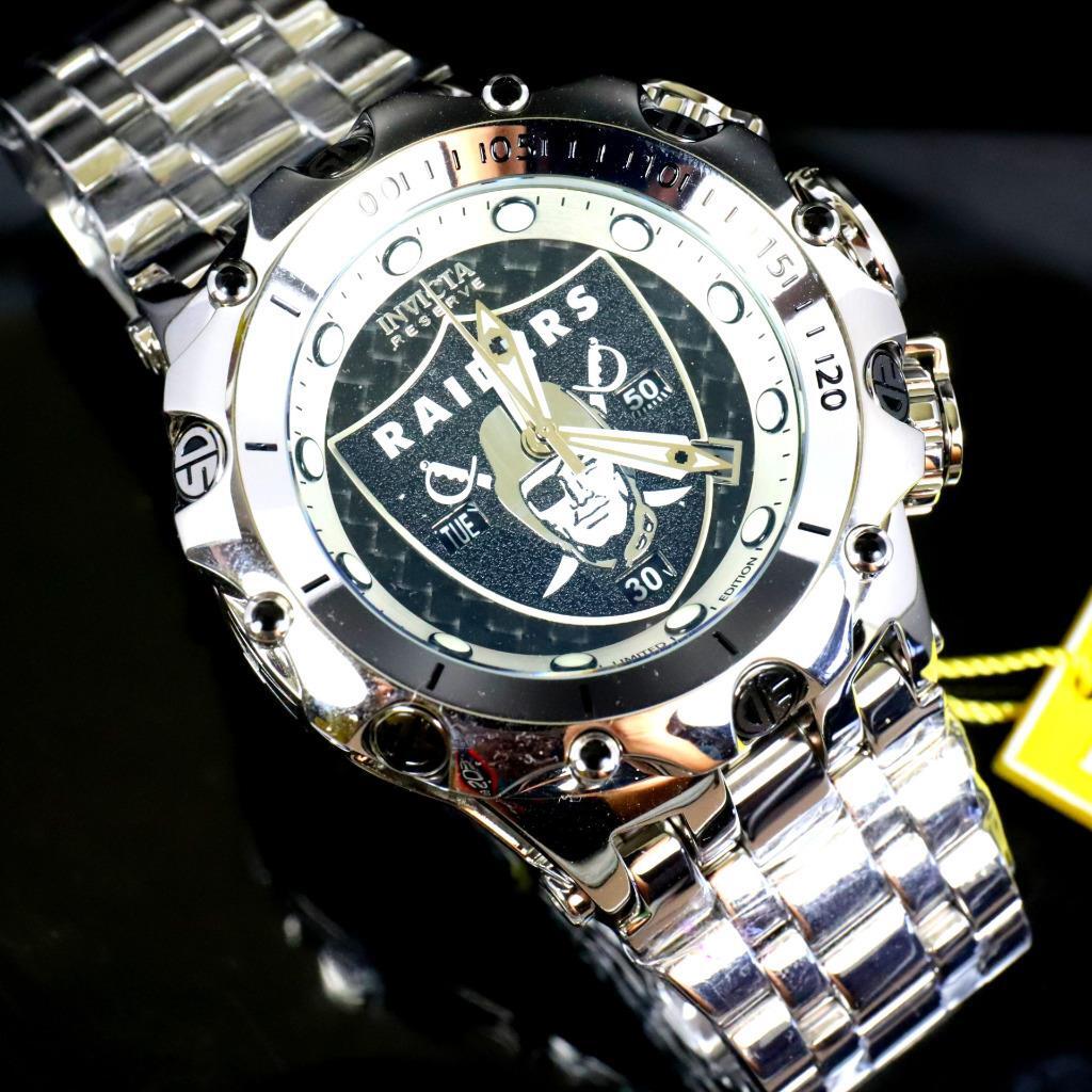 Invicta NFL Reserve Venom Hybrid Fusion Las Vegas Raiders Steel Swiss Watch New
