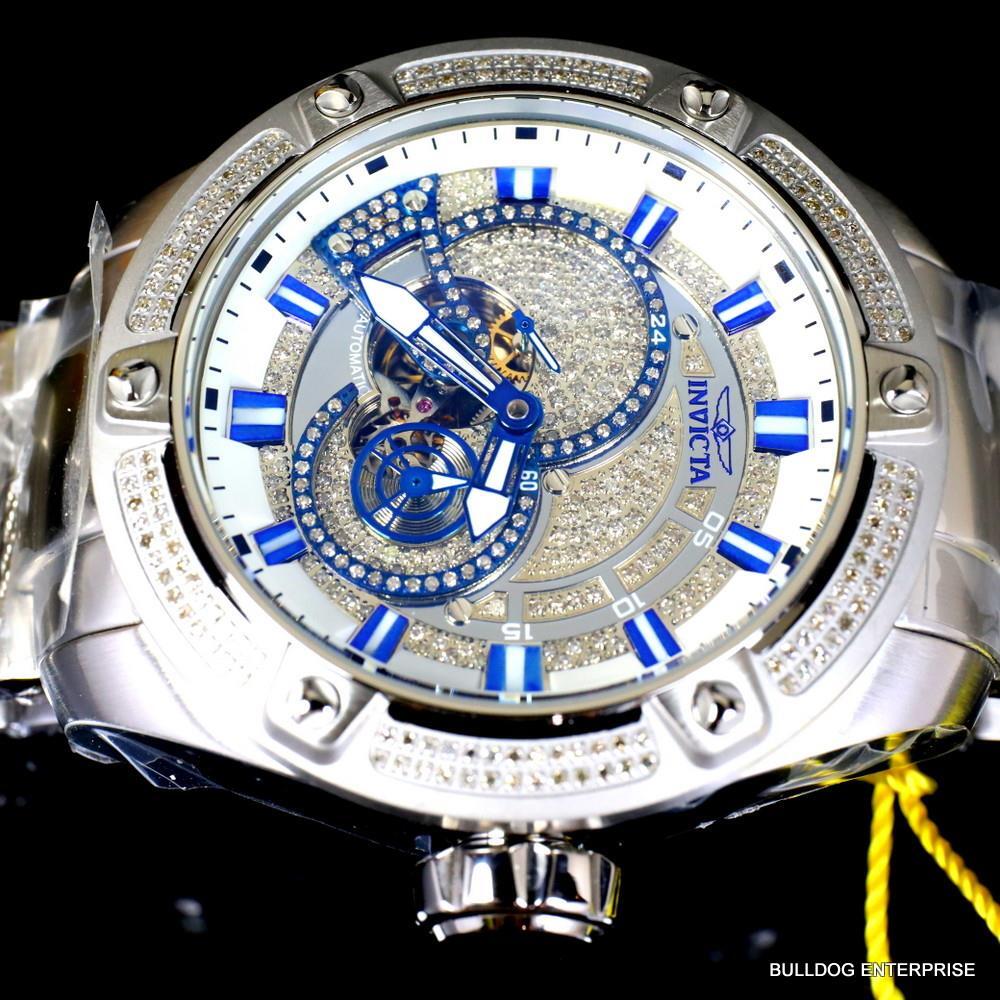 Invicta Bolt Predator 1.8 CTW Diamond Steel Automatic Open Heart 52mm Watch New
