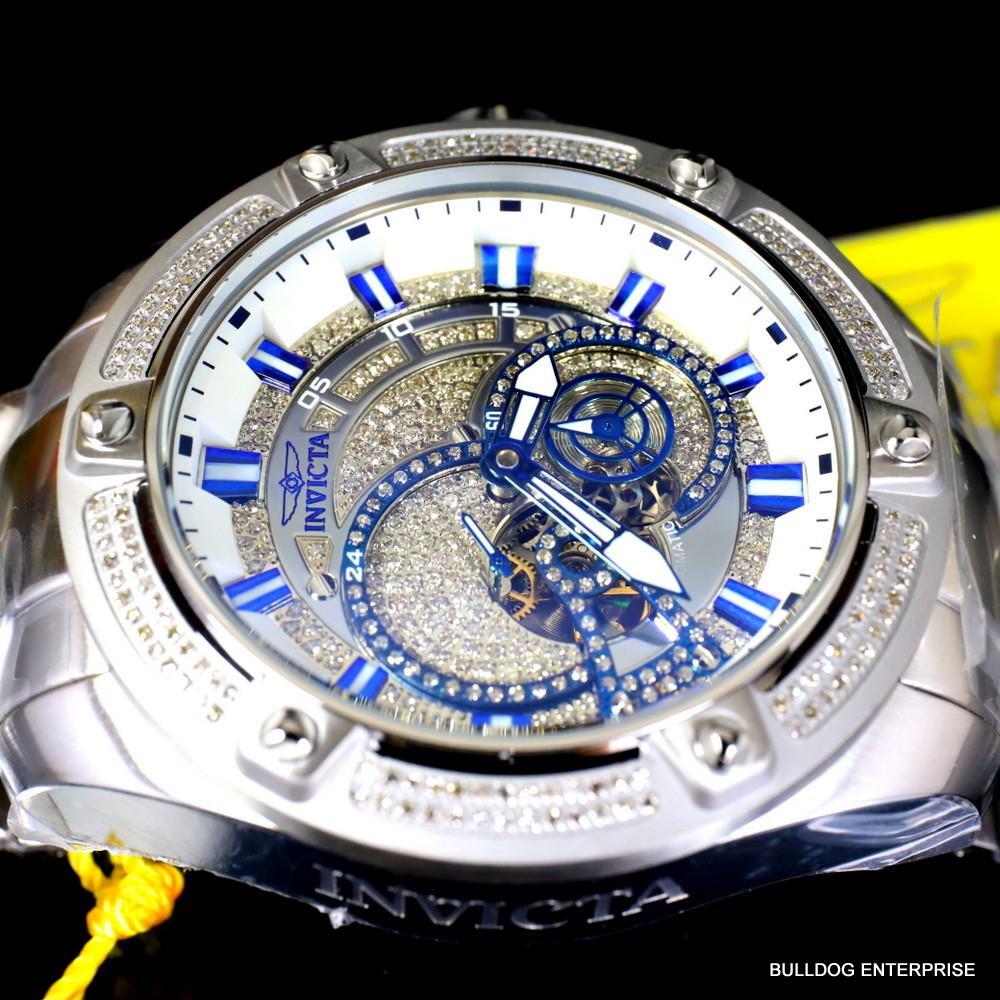 Invicta Bolt Predator 1.8 CTW Diamond Steel Automatic Open Heart 52mm Watch New