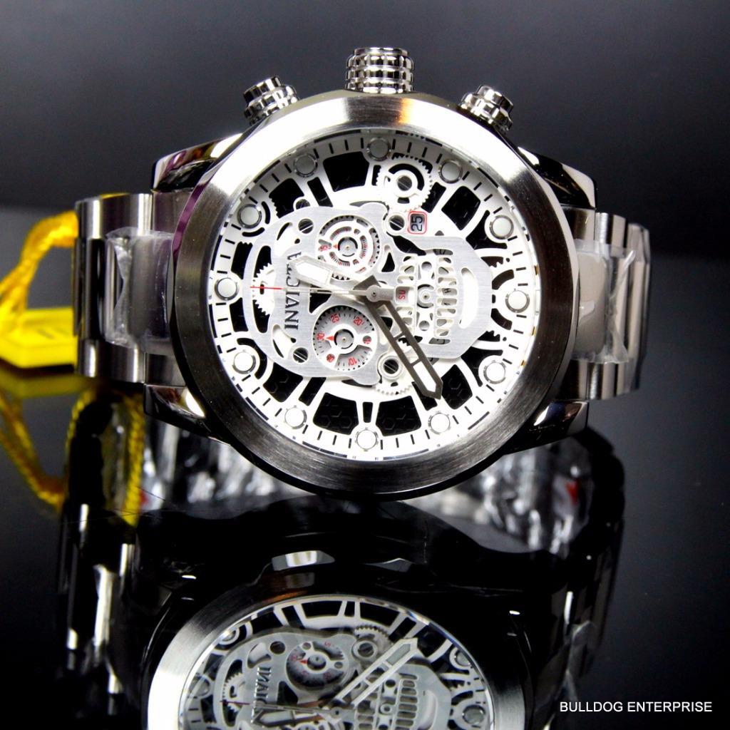 Invicta Corduba Skull Collection Skeletonized Chronograph Steel Silver Watch New