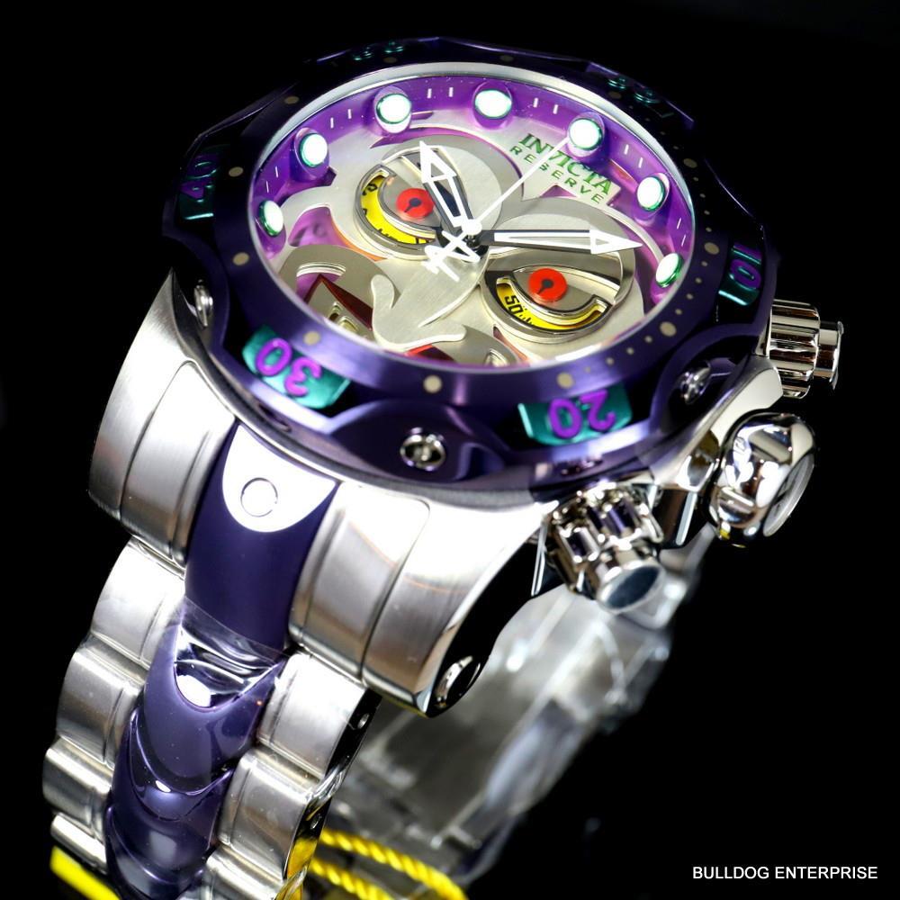 Invicta DC Comics Joker Venom Silver Tone Steel Purple Swiss Mvt 52mm Watch New