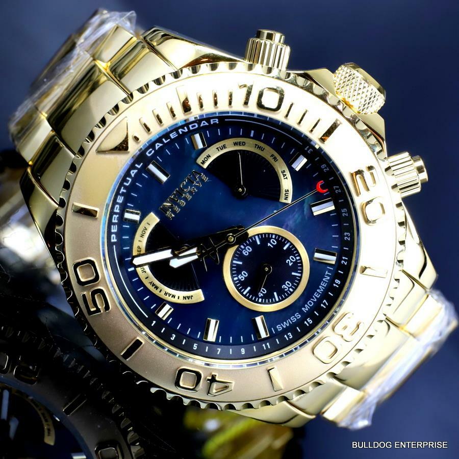 Invicta Reserve Pro Diver Swiss Mvt Black MOP Gold Plated Steel 47mm New Watch