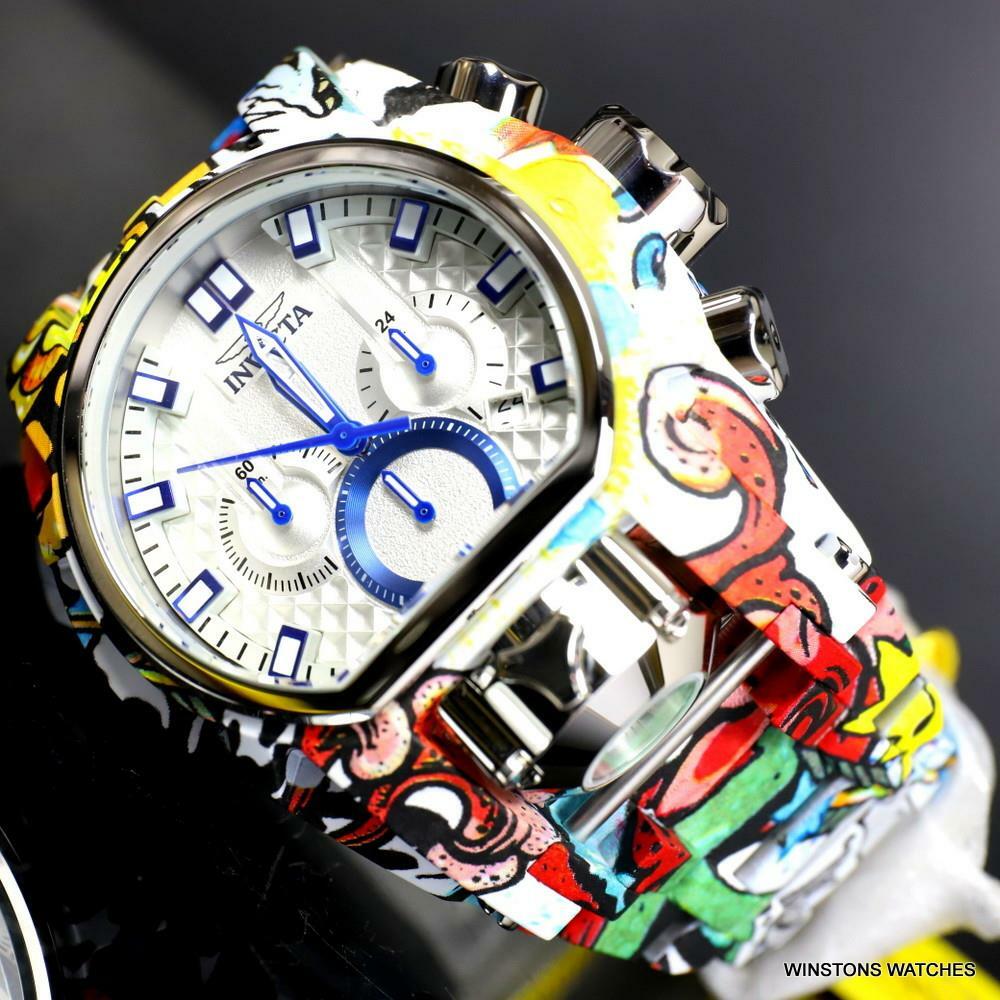 Invicta Reserve Bolt Zeus Magnum Graffiti Steel Blue Swiss Mvt Watch 52mm New