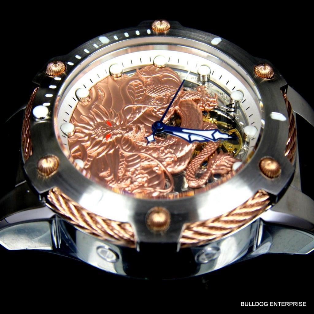 Men's Invicta Bolt Dragon Rose Gold Tone Mechanical Silicone 52mm Watch New