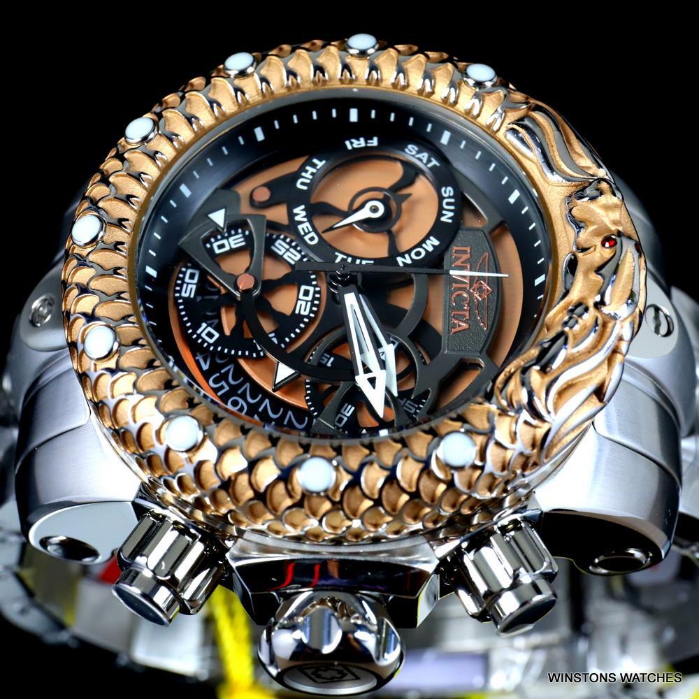 Invicta Venom Subaqua Dragon Scale Steel Gold Tone Chrono graph 52mm Watch New