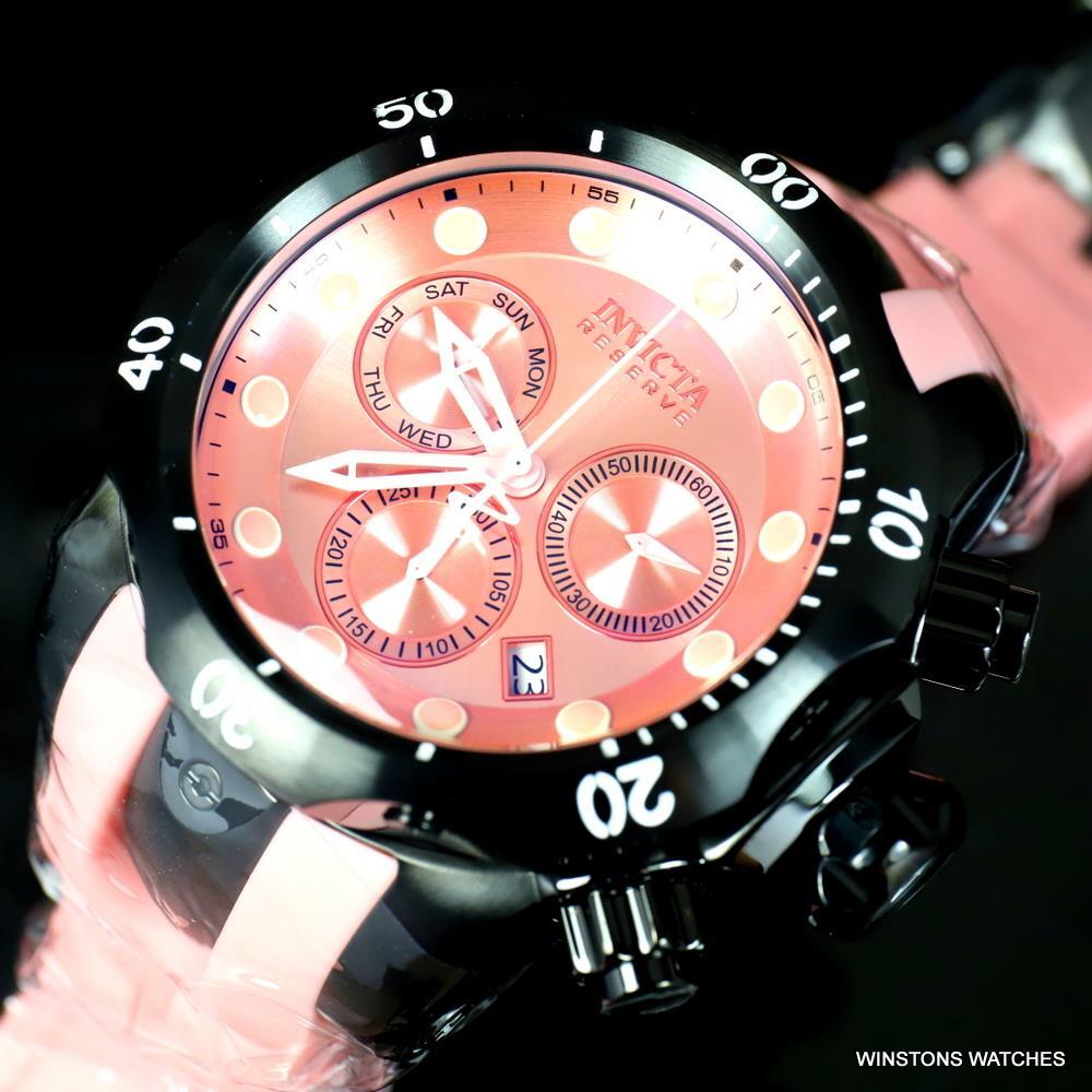 Invicta Reserve Venom Pink Silicone Black Swiss Mvt Chronograph 52mm Watch New