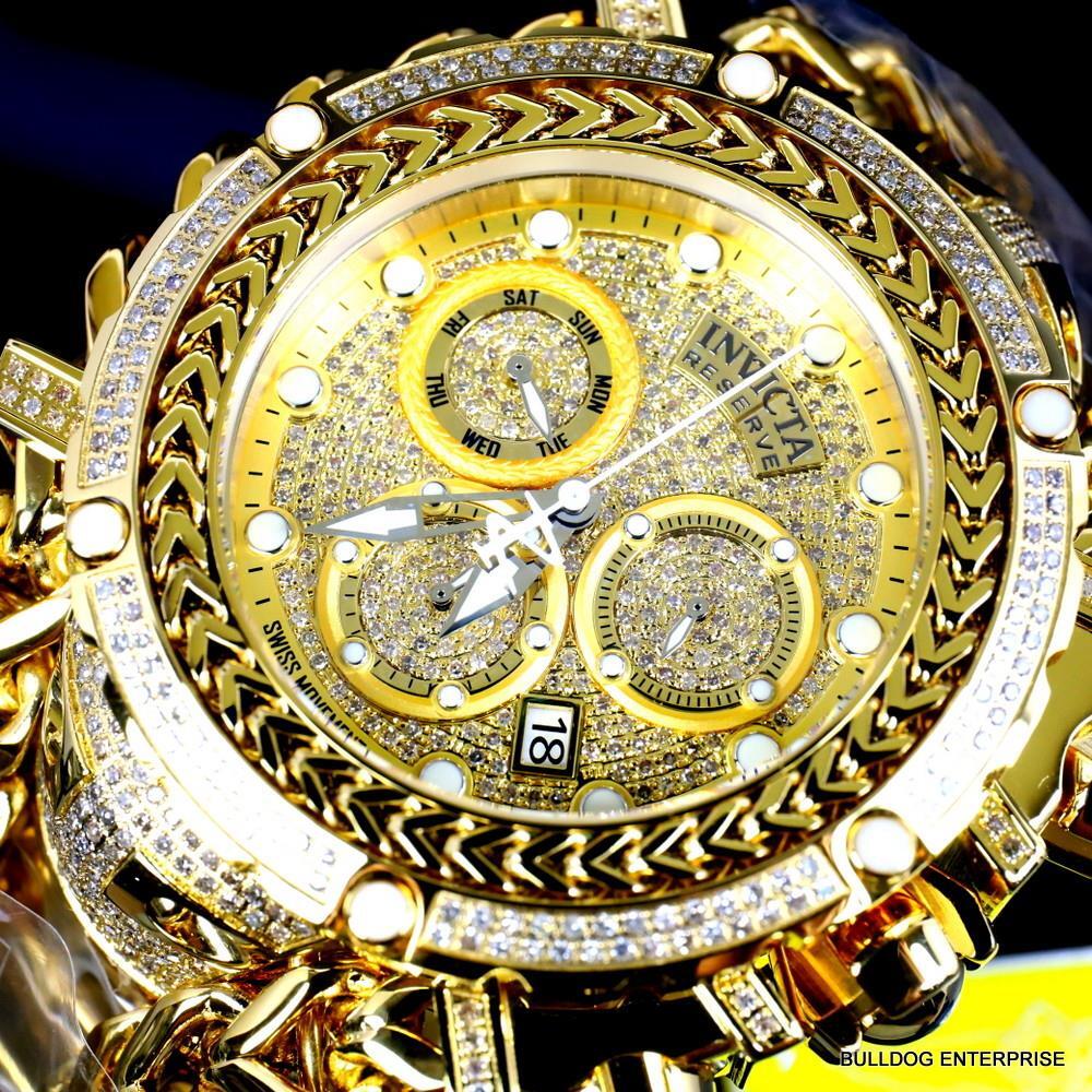 Invicta Reserve Gladiator 2.92CTW Diamond Swiss Gold Plated Steel 61mm Watch New