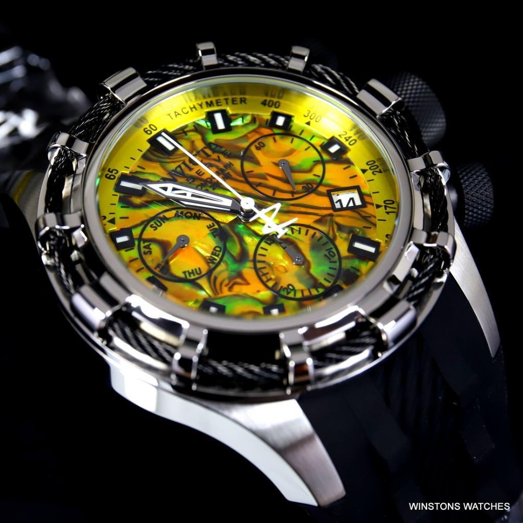 Invicta Reserve Bolt Sport Yellow Abalone Rose Gold Cable 50mm Watch Rubber New