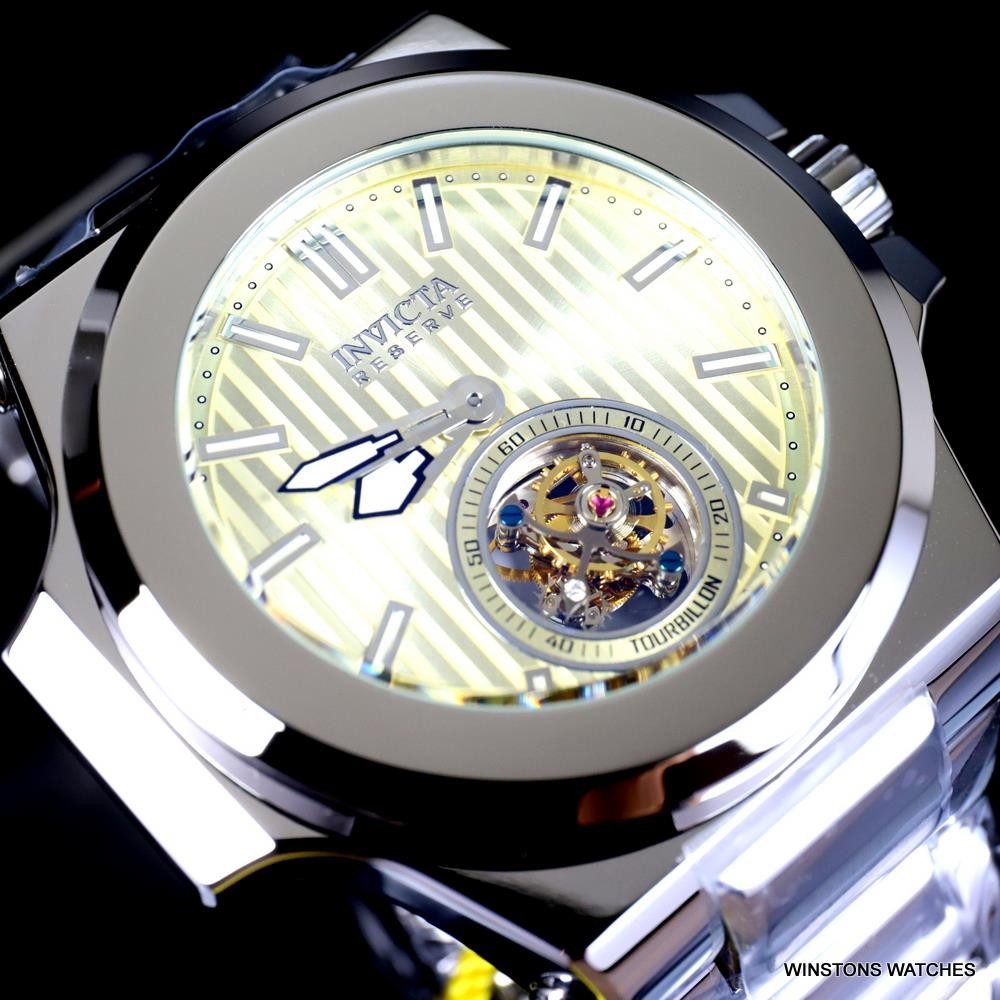 Invicta Reserve Akula Prestige Tourbillon 58mm Champagne Silver Steel Watch New